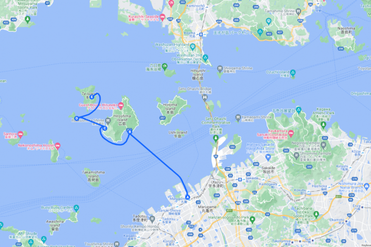 丸亀 - 江の浦（さぬき広島）- 青木（さぬき広島）- 小手島 - 手島